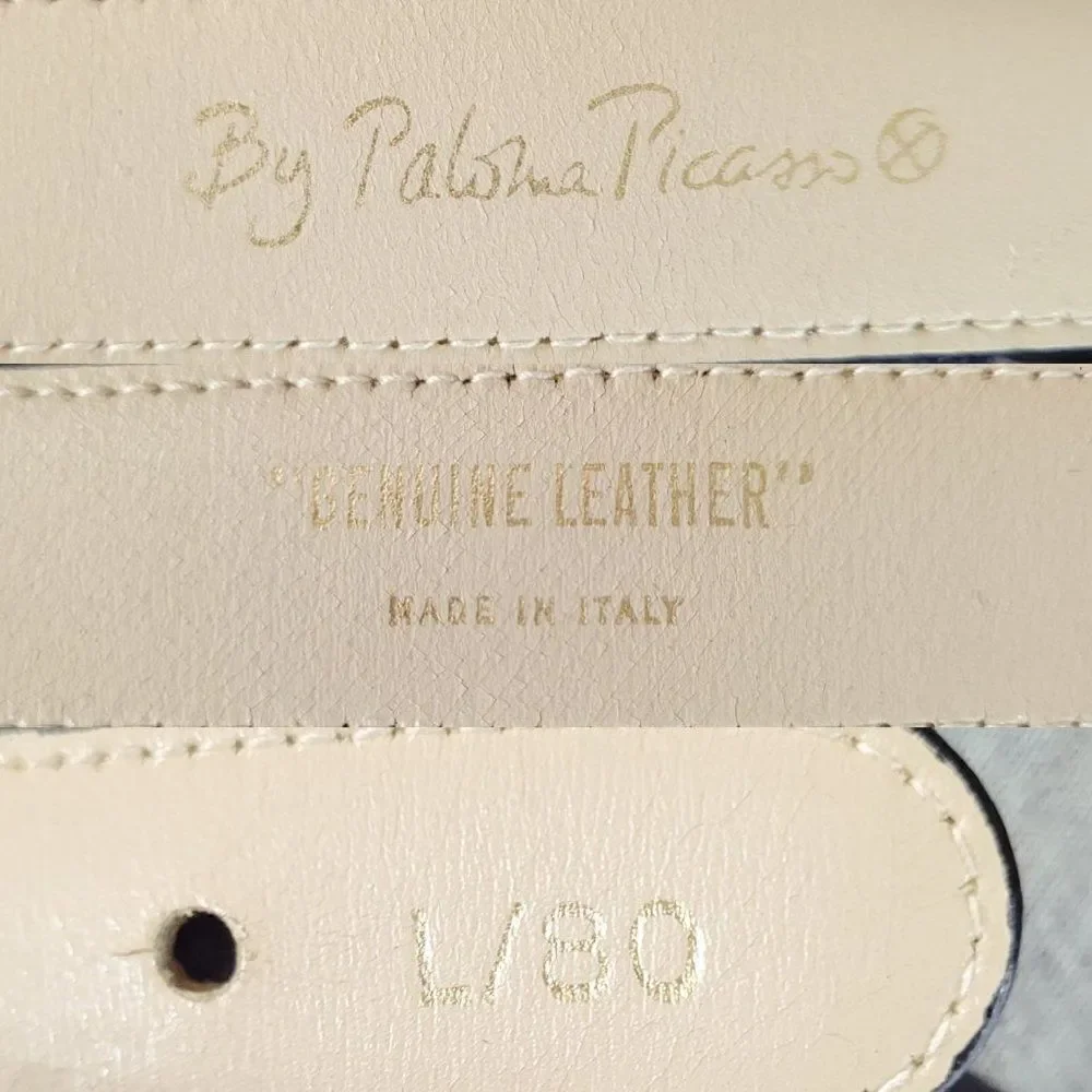 Vintage Paloma Picasso Gold‎ Leather Belt M Peg Closure Metal XXOO Buckle Italy
